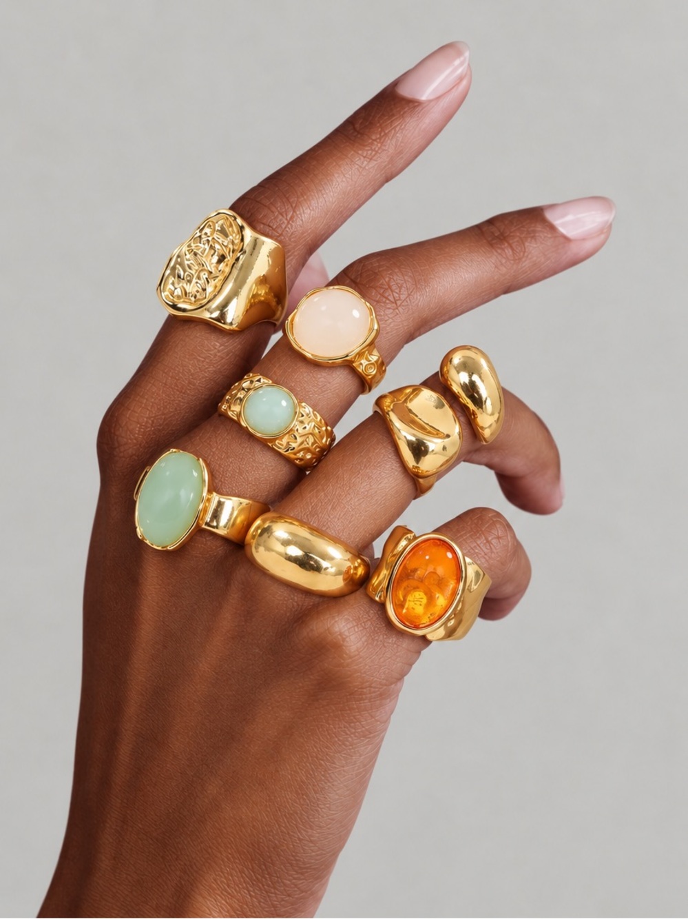 Sculptural Chunky 7 Piece Gold Rings Set